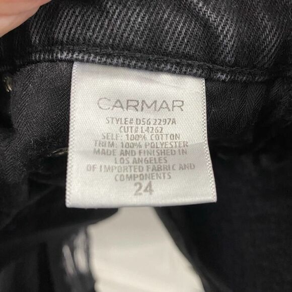 Carmar Black High Rise Slim Fit Distressed Floral Embroidered Denim Skirt - Picture 11 of 14